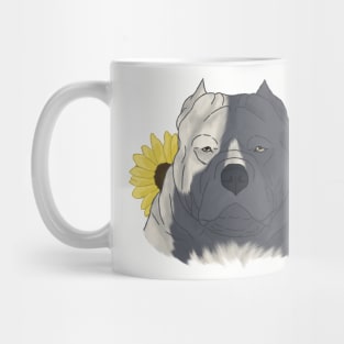 Blue Pied American Bully with Sunflowers Mug